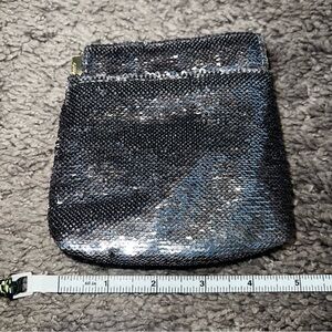 Anthropologie Black and Silver Sequin Clutch, Pouch, Magnetic Snap Coin Purse